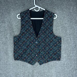 Vintage Handmade Vest Womens Large Southwestern Indian Aztec Black Boho Buttons